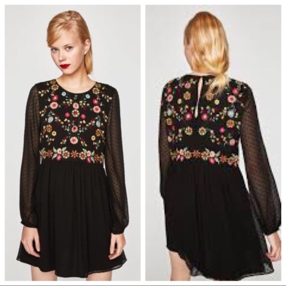 Zara trafaluc collection embroidered dress